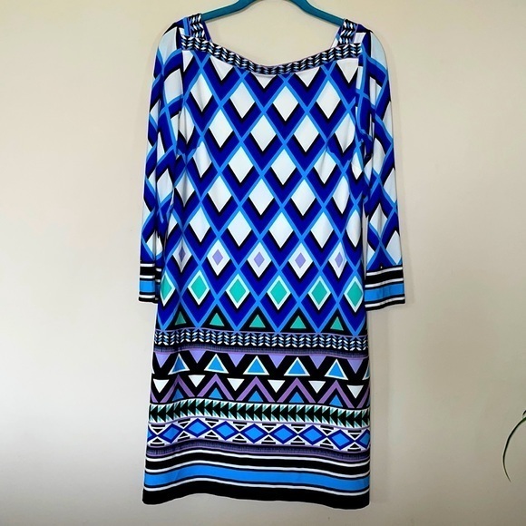 Eliza J Mixed Media Shift Boat Neck Long-Sleeve V Back Multicolor Dress Size 8 - Picture 1 of 11